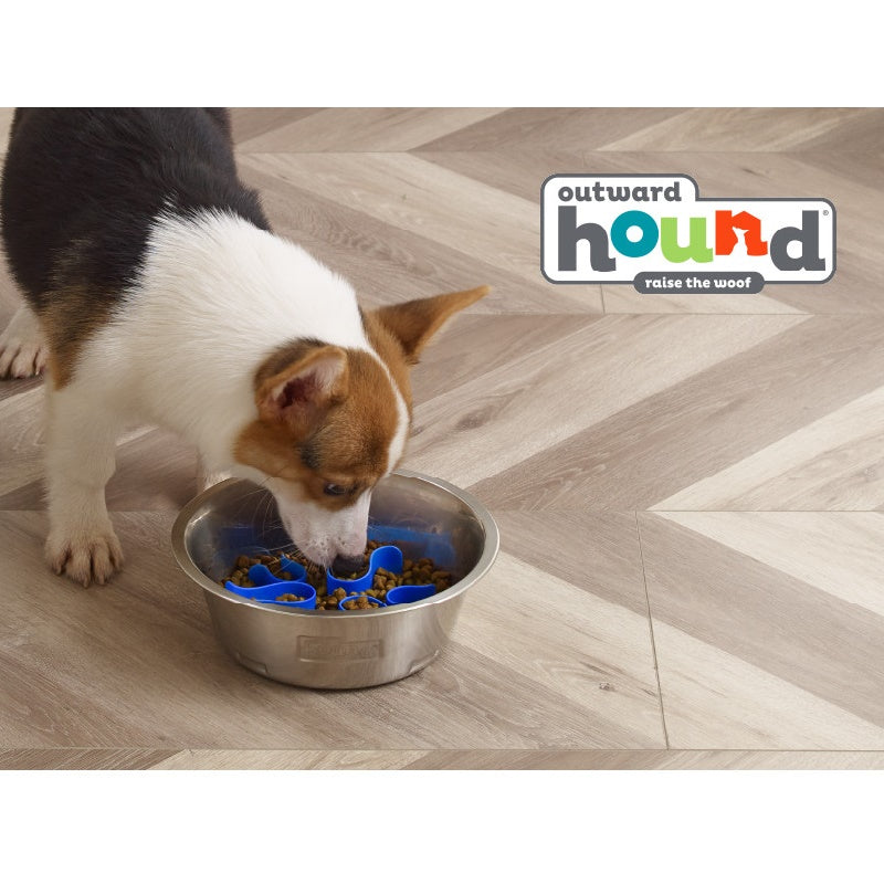 Outward Hound Fun Feeder Stainless Steel Slo Bowl Slow Feeder Dog Bowl with Removable Maze Insert, Medium, 2 Cups, Metal, Silver Gray Pet Bowls, Feeders & Waterers Outward Hound