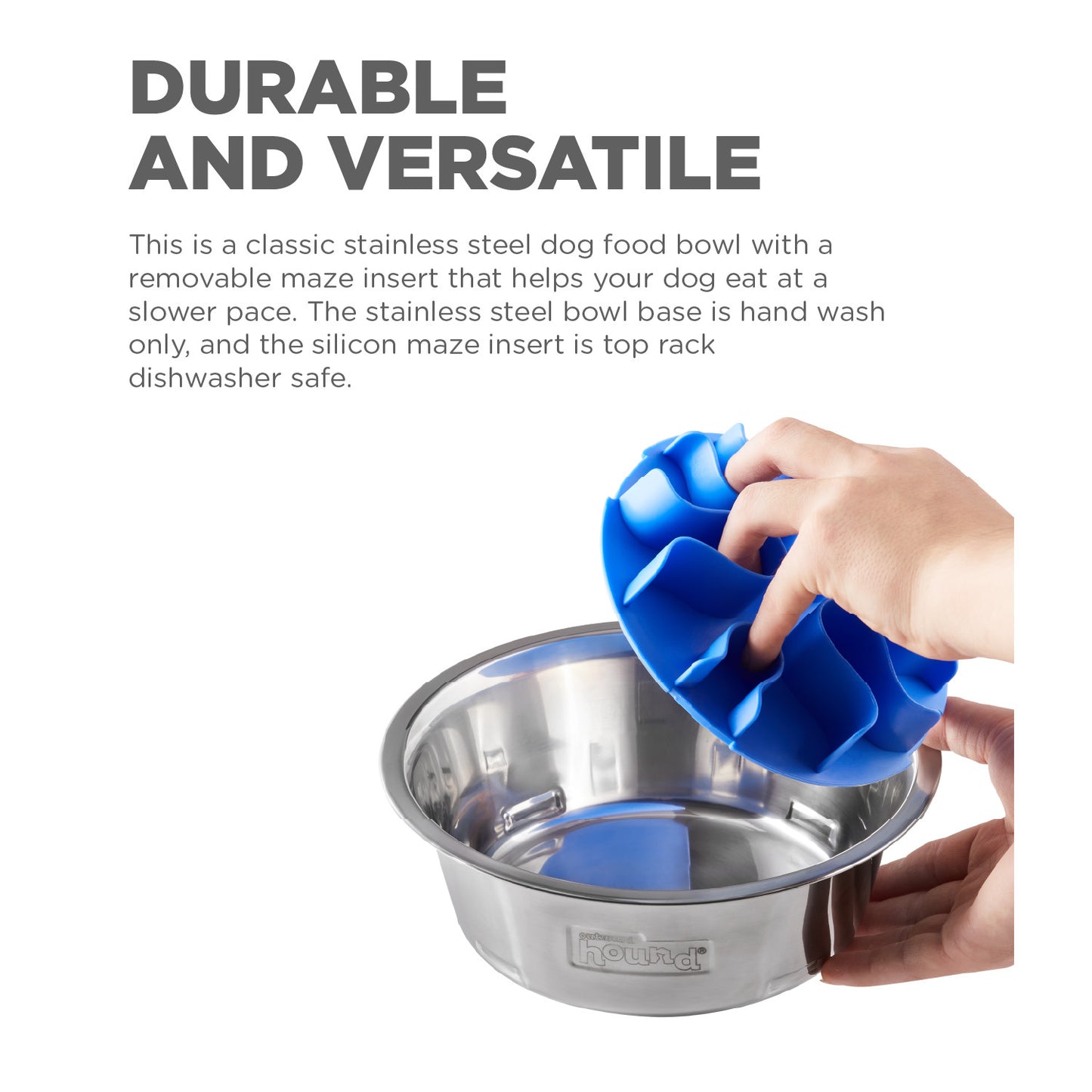 Outward Hound Fun Feeder Stainless Steel Slo Bowl Slow Feeder Dog Bowl with Removable Maze Insert, Medium, 2 Cups, Metal, Silver Gray Pet Bowls, Feeders & Waterers Outward Hound