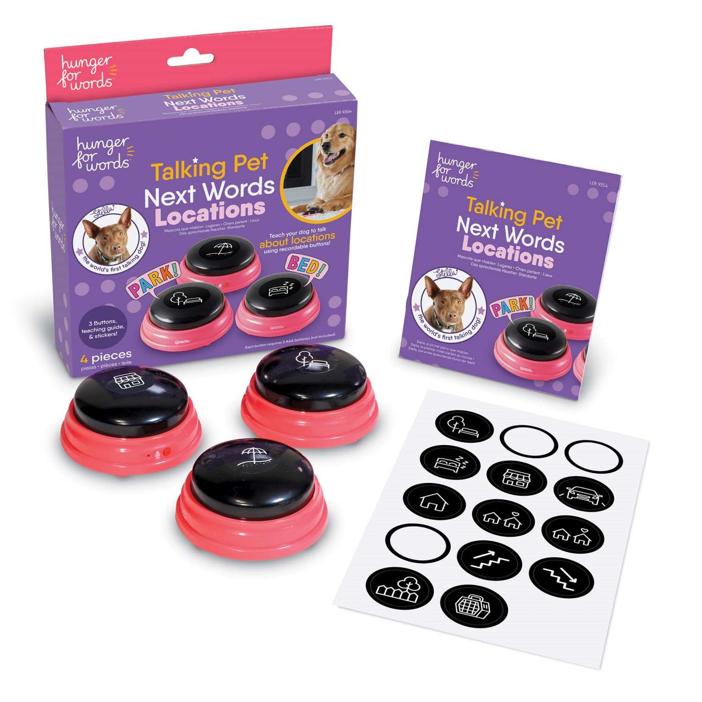 Hunger For Words Talking Pet Essential Words Set interactive dog tog training buttons Hunger for words Locations