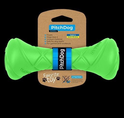 PitchDog – Barbell Dog toys Collar company Green