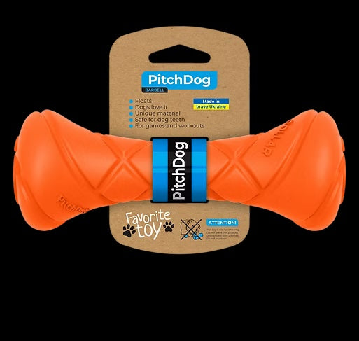 PitchDog – Barbell Dog toys Collar company Orange