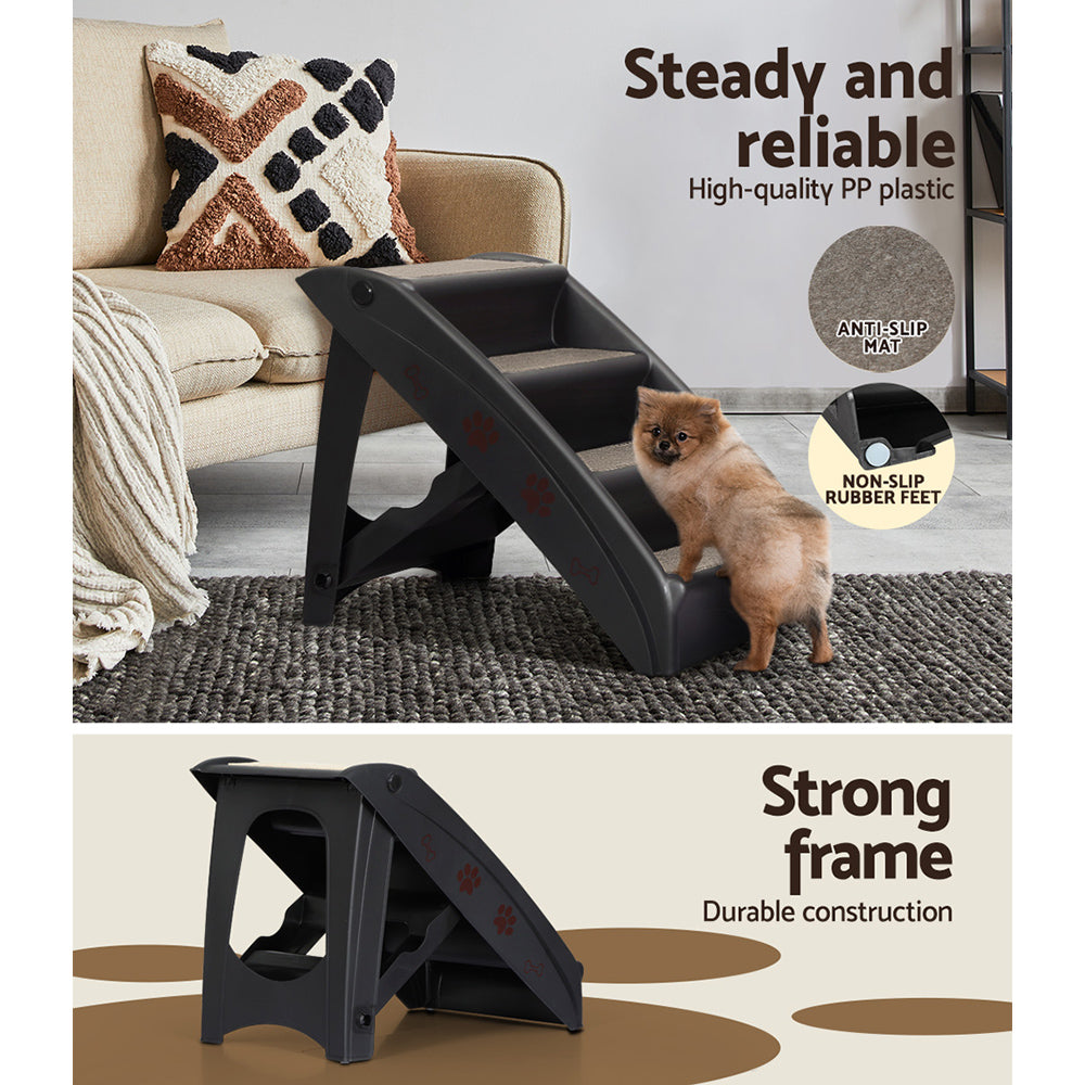 i.Pet Dog Ramp Steps For Bed Sofa Car Pet Stairs Ladder Portable Foldable Black Pet Care > Dog Supplies > Dog Steps & Ramps ipet
