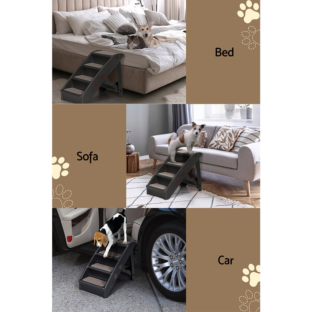 i.Pet Dog Ramp Steps For Bed Sofa Car Pet Stairs Ladder Portable Foldable Black Pet Care > Dog Supplies > Dog Steps & Ramps ipet