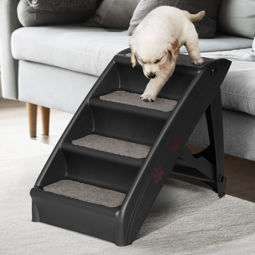 i.Pet Dog Ramp Steps For Bed Sofa Car Pet Stairs Ladder Portable Foldable Black Pet Care > Dog Supplies > Dog Steps & Ramps ipet