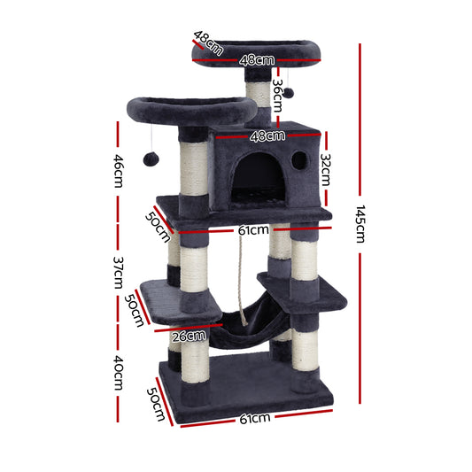 i.Pet Cat Tree 145cm Tower Scratching Post Scratcher Wood Condo House Large Bed Pet Care > Cat Supplies > Cat Scratching Posts Ipet