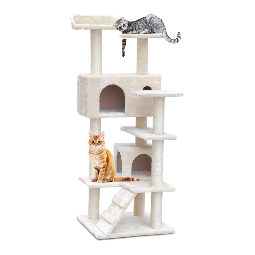 i.Pet Cat Tree 134cm Tower Scratching Post Scratcher Wood Condo House Bed Beige Pet Care > Cat Supplies > Cat Scratching Posts Ipet
