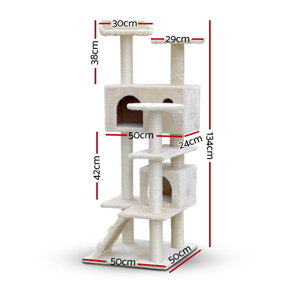 i.Pet Cat Tree 134cm Tower Scratching Post Scratcher Wood Condo House Bed Beige Pet Care > Cat Supplies > Cat Scratching Posts Ipet