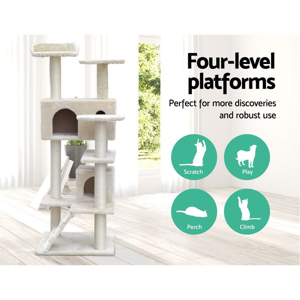 i.Pet Cat Tree 134cm Tower Scratching Post Scratcher Wood Condo House Bed Beige Pet Care > Cat Supplies > Cat Scratching Posts Ipet