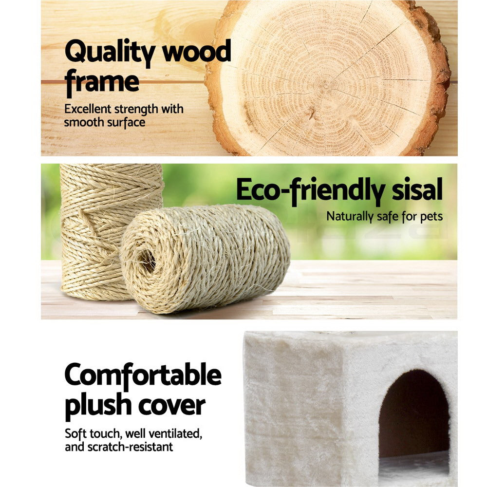 i.Pet Cat Tree 134cm Tower Scratching Post Scratcher Wood Condo House Bed Beige Pet Care > Cat Supplies > Cat Scratching Posts Ipet