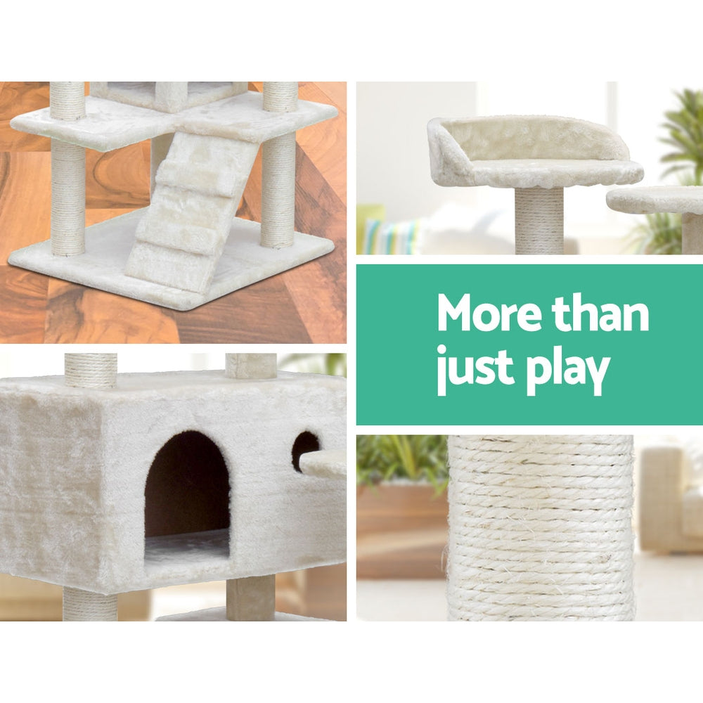 i.Pet Cat Tree 134cm Tower Scratching Post Scratcher Wood Condo House Bed Beige Pet Care > Cat Supplies > Cat Scratching Posts Ipet