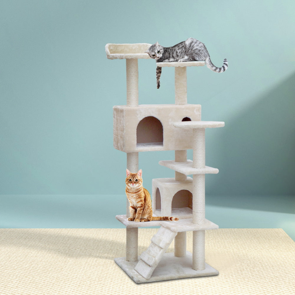 i.Pet Cat Tree 134cm Tower Scratching Post Scratcher Wood Condo House Bed Beige Pet Care > Cat Supplies > Cat Scratching Posts Ipet