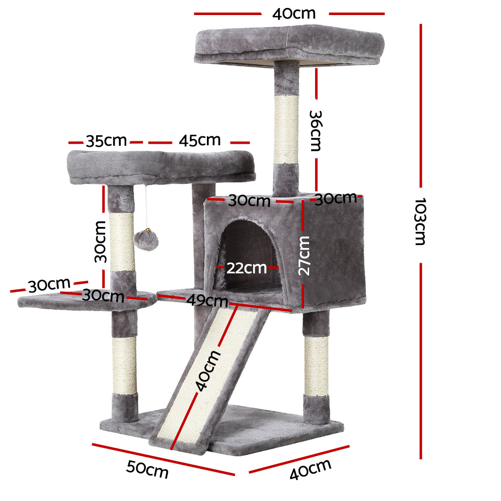 i.Pet Cat Tree 103cm Tower Scratching Post Scratcher Wood Condo House Trees Grey Pet Care > Cat Supplies > Cat Scratching Posts Ipet