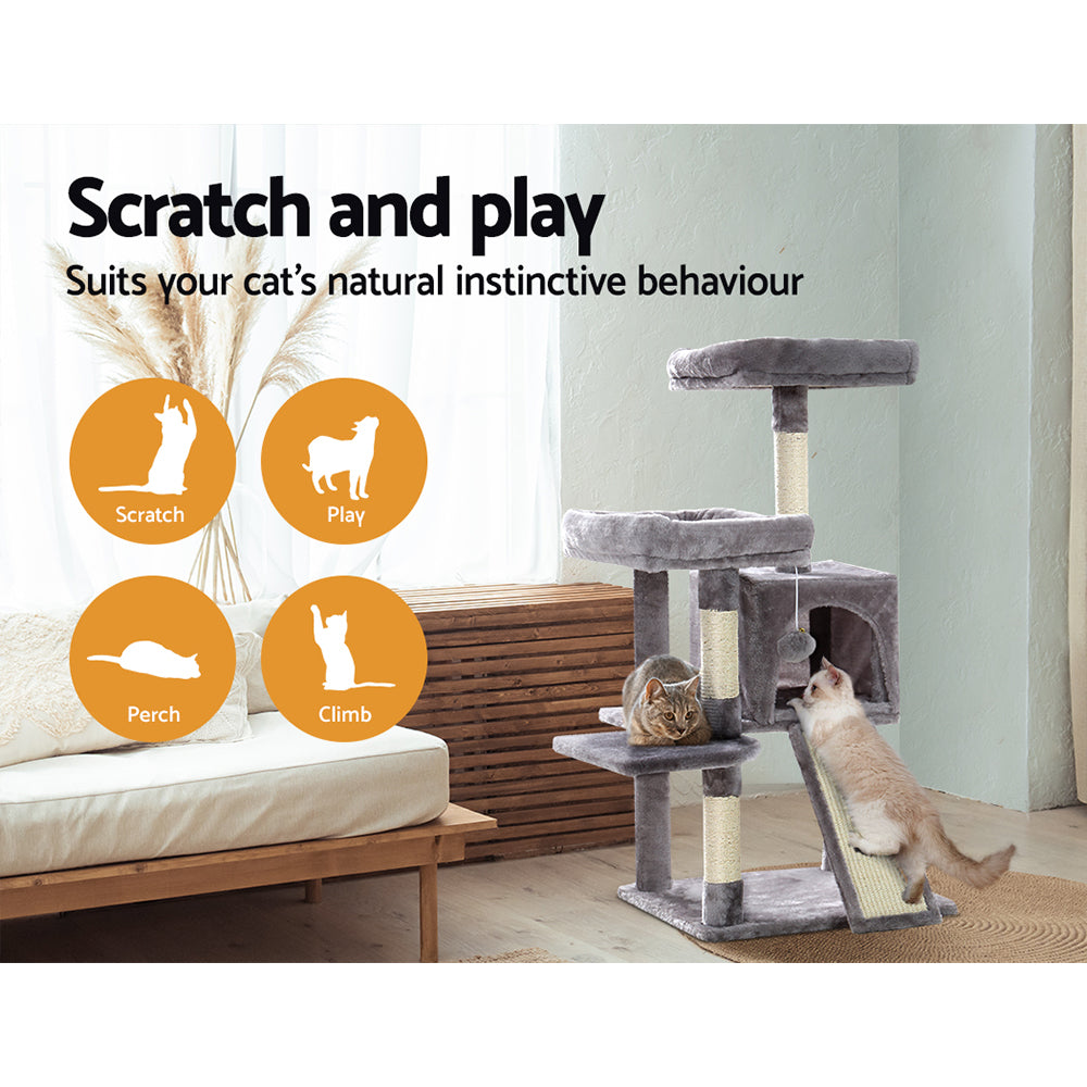 i.Pet Cat Tree 103cm Tower Scratching Post Scratcher Wood Condo House Trees Grey Pet Care > Cat Supplies > Cat Scratching Posts Ipet