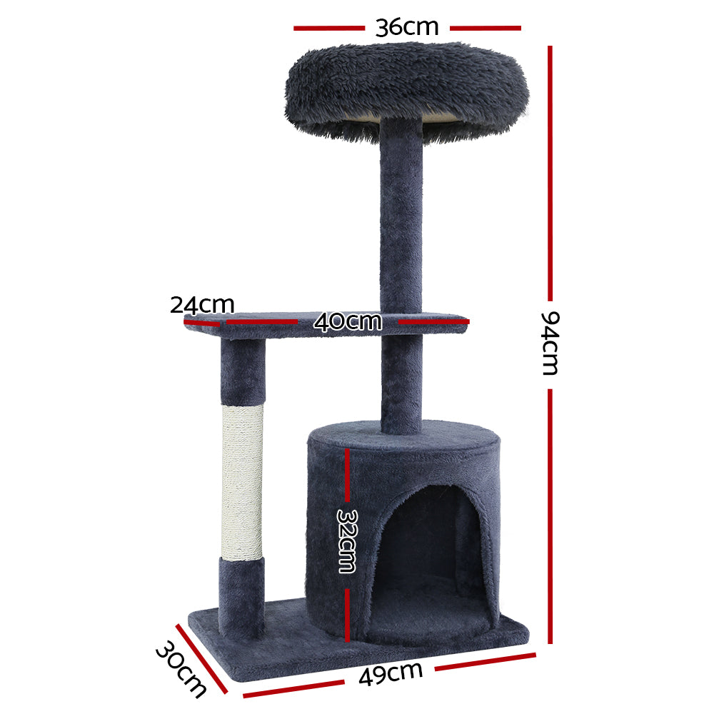 i.Pet Cat Tree 94cm Scratching Post Tower Scratcher Condo House Wood Trees Grey Pet Care > Cat Supplies > Cat Scratching Posts ipet