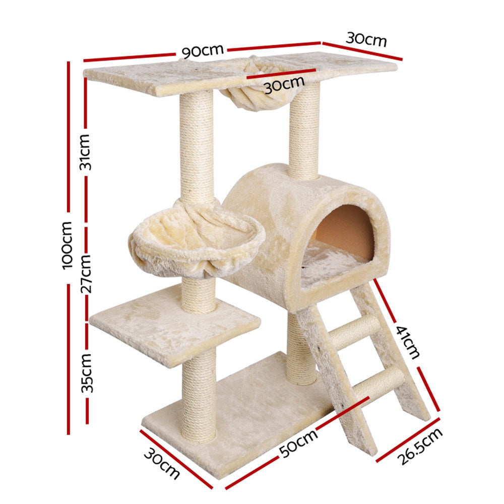 i.Pet Cat Tree 100cm Tower Scratching Post Scratcher Condo House Trees Bed Beige Pet Care > Cat Supplies > Cat Scratching Posts Ipet