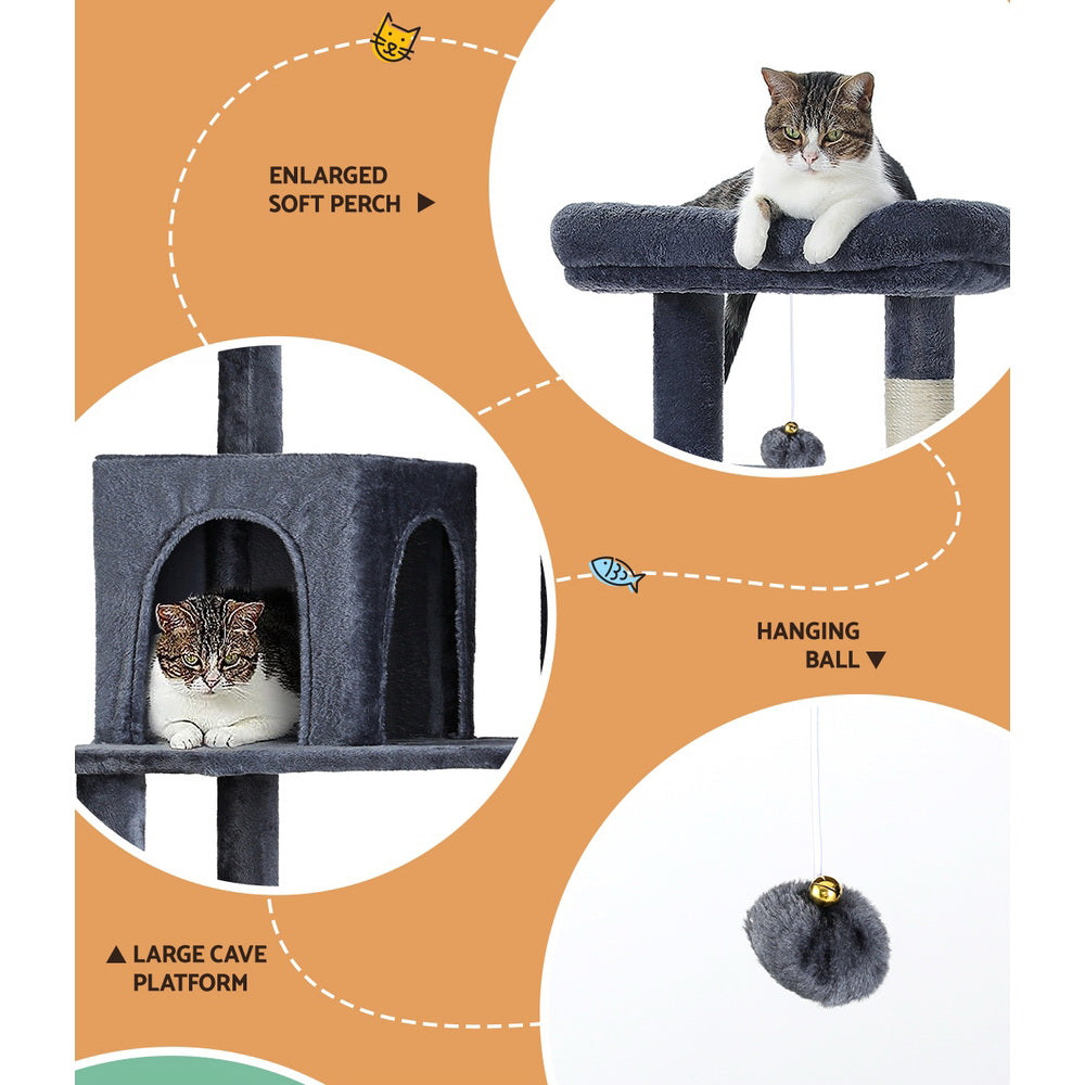 i.Pet Cat Tree Tower Scratching Post Scratcher 138cm Trees Condo House Grey Pet Care > Cat Supplies > Cat Scratching Posts Ipet