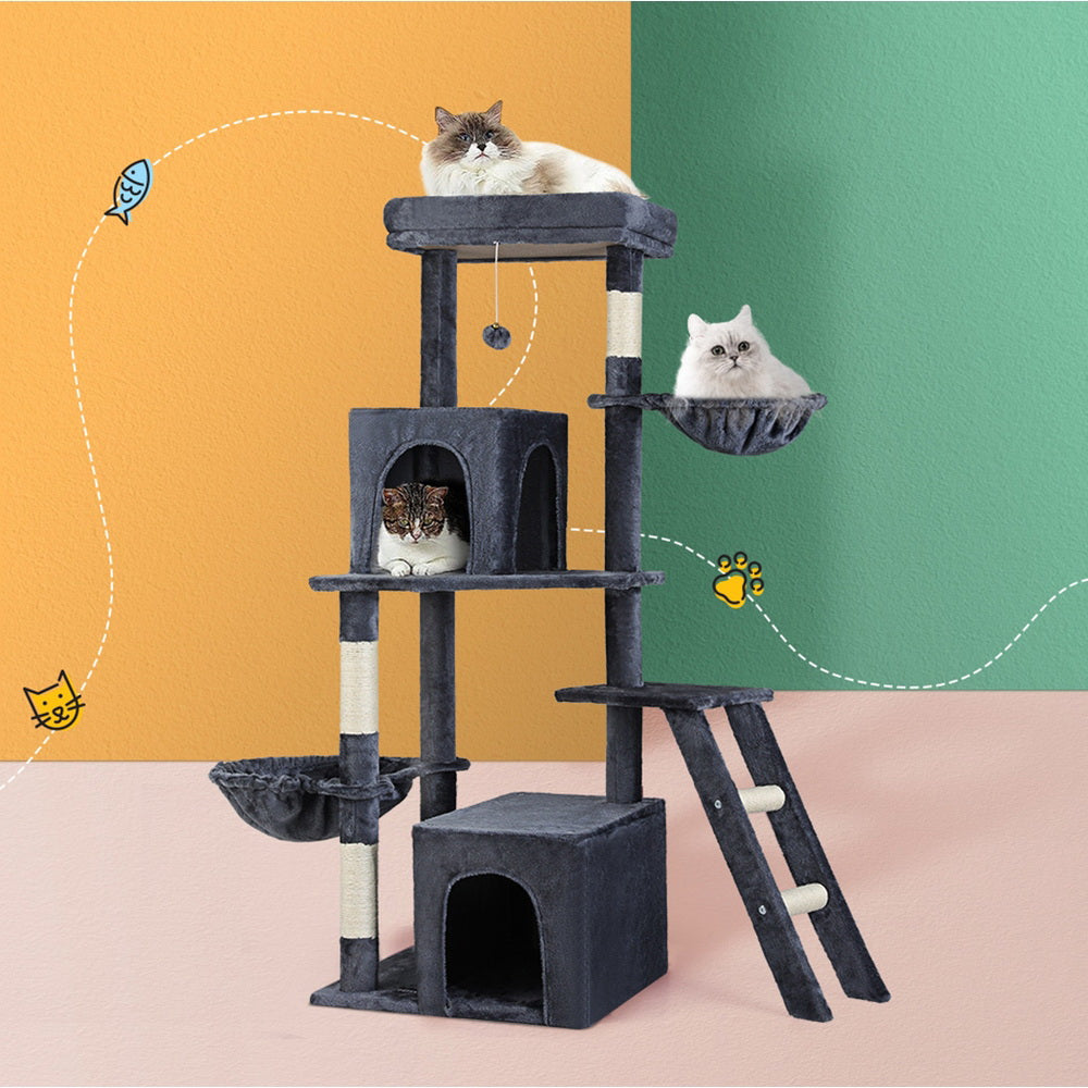i.Pet Cat Tree Tower Scratching Post Scratcher 138cm Trees Condo House Grey Pet Care > Cat Supplies > Cat Scratching Posts Ipet
