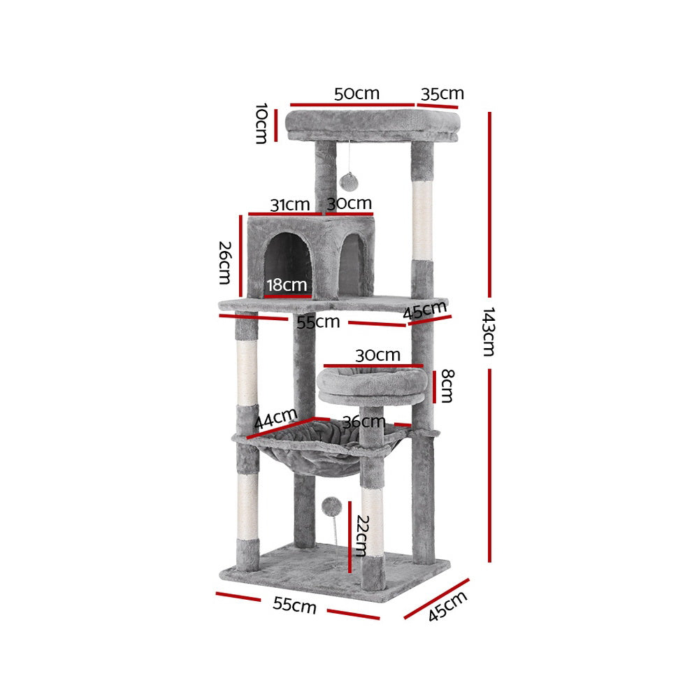 i.Pet Cat Tree Tower Scratching Post Scratcher 143cm Condo House Trees Grey Pet Care > Cat Supplies > Cat Scratching Posts ipet
