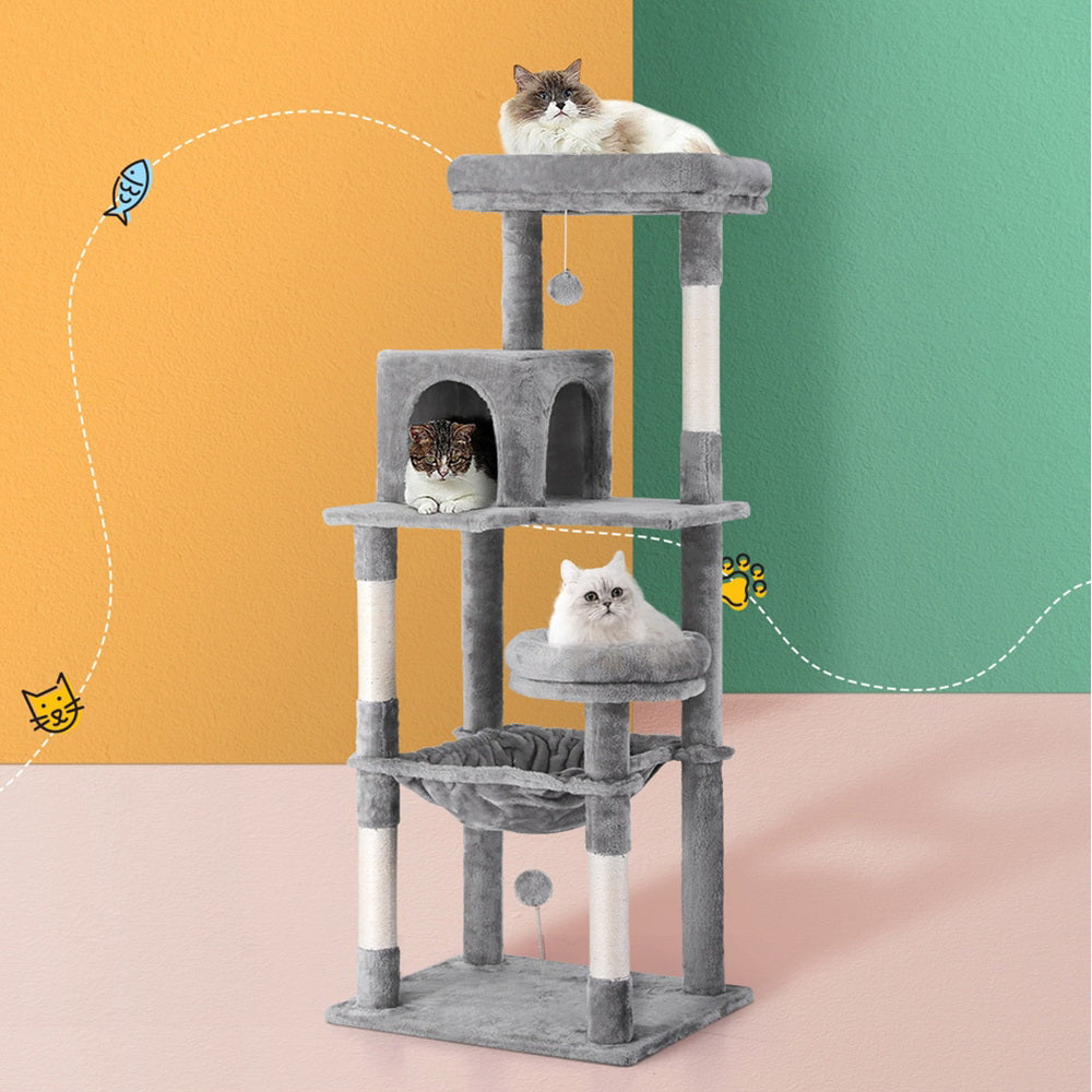 i.Pet Cat Tree Tower Scratching Post Scratcher 143cm Condo House Trees Grey Pet Care > Cat Supplies > Cat Scratching Posts ipet