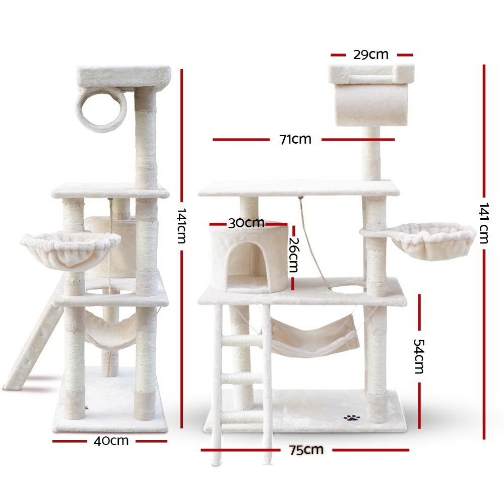 i.Pet Cat Tree 141cm Tower Scratching Post Scratcher Condo Wood House Bed Beige Pet Care > Cat Supplies > Cat Scratching Posts Ipet