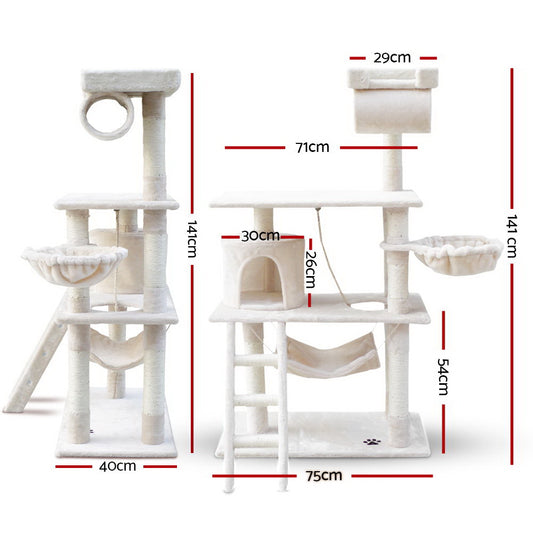 i.Pet Cat Tree 141cm Tower Scratching Post Scratcher Condo Wood House Bed Beige Pet Care > Cat Supplies > Cat Scratching Posts Ipet