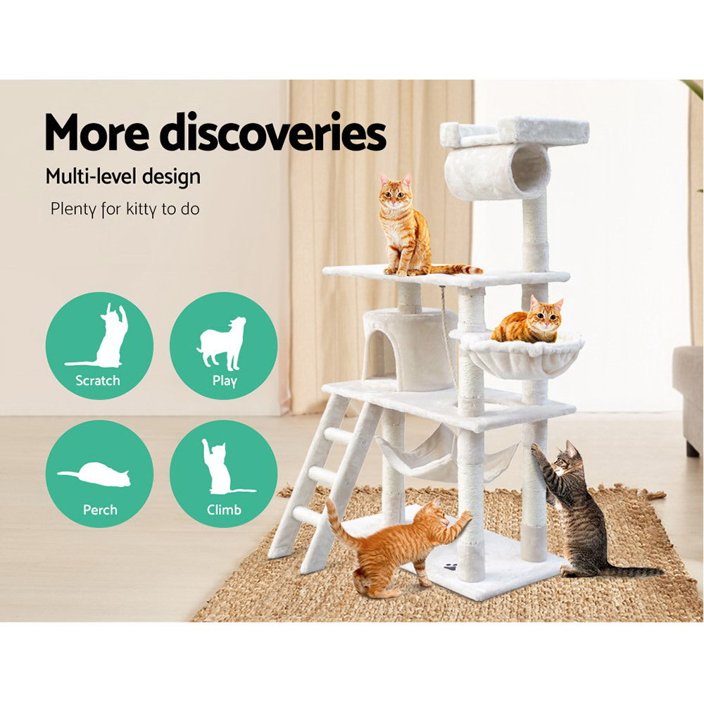 i.Pet Cat Tree 141cm Tower Scratching Post Scratcher Condo Wood House Bed Beige Pet Care > Cat Supplies > Cat Scratching Posts Ipet