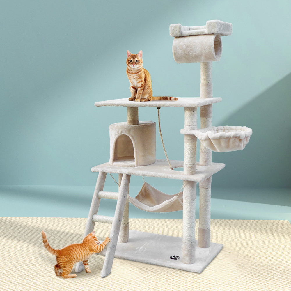 i.Pet Cat Tree 141cm Tower Scratching Post Scratcher Condo Wood House Bed Beige Pet Care > Cat Supplies > Cat Scratching Posts Ipet