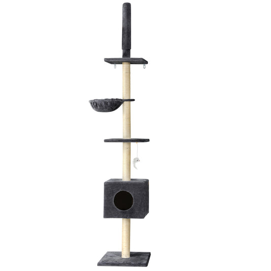 i.Pet Cat Tree 260cm Tower Scratching Post Scratcher Floor to Ceiling Cats Bed Dark Grey Pet Care > Cat Supplies > Cat Scratching Posts Ipet
