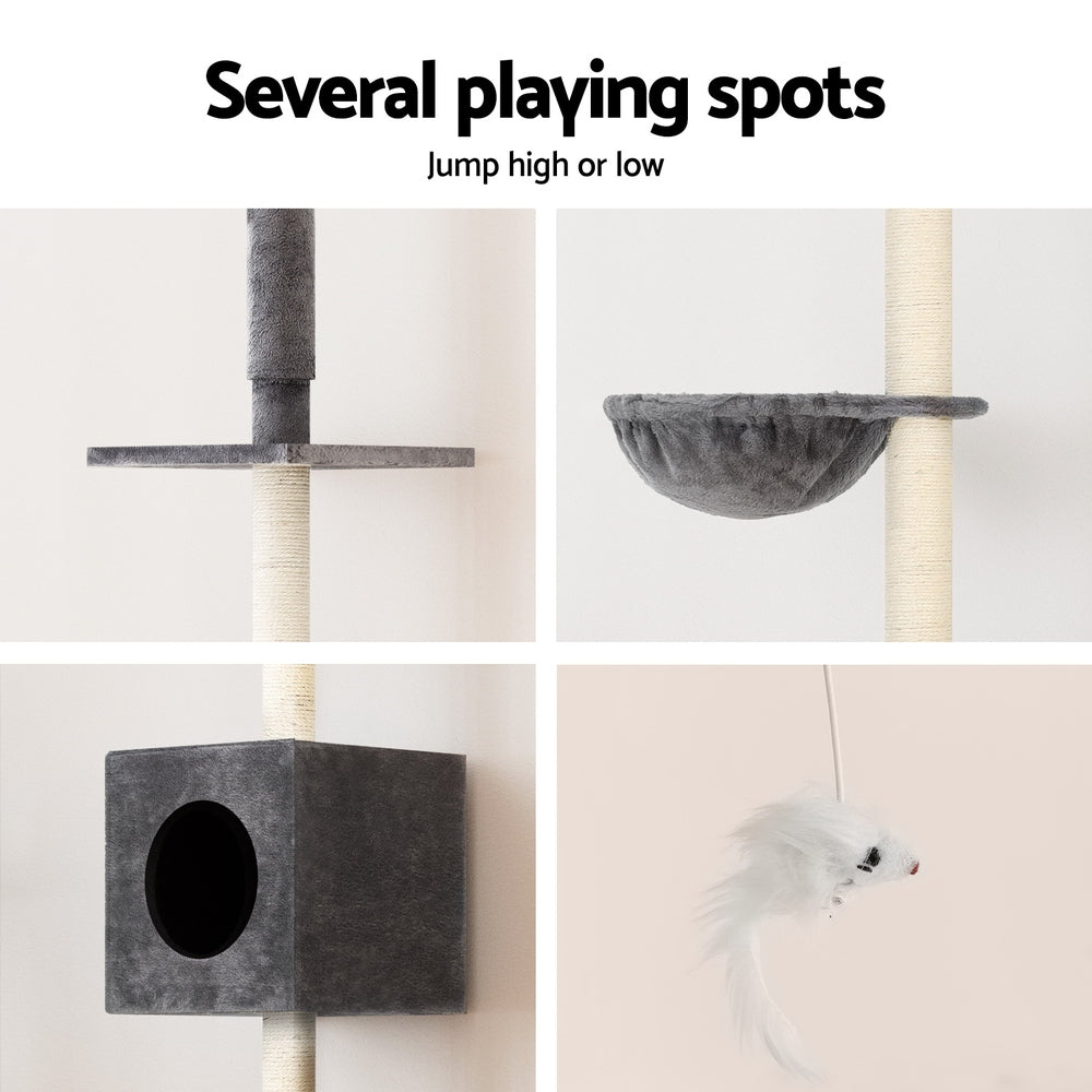 i.Pet Cat Tree 260cm Tower Scratching Post Scratcher Floor to Ceiling Cats Bed Dark Grey Pet Care > Cat Supplies > Cat Scratching Posts Ipet