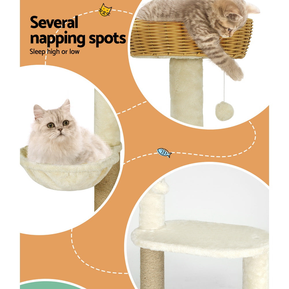 i.Pet Cat Tree 138cm Tower Scratching Post Scratcher Wood Bed Condo House Rattan Ladder Pet Care > Cat Supplies > Cat Scratching Posts ipet