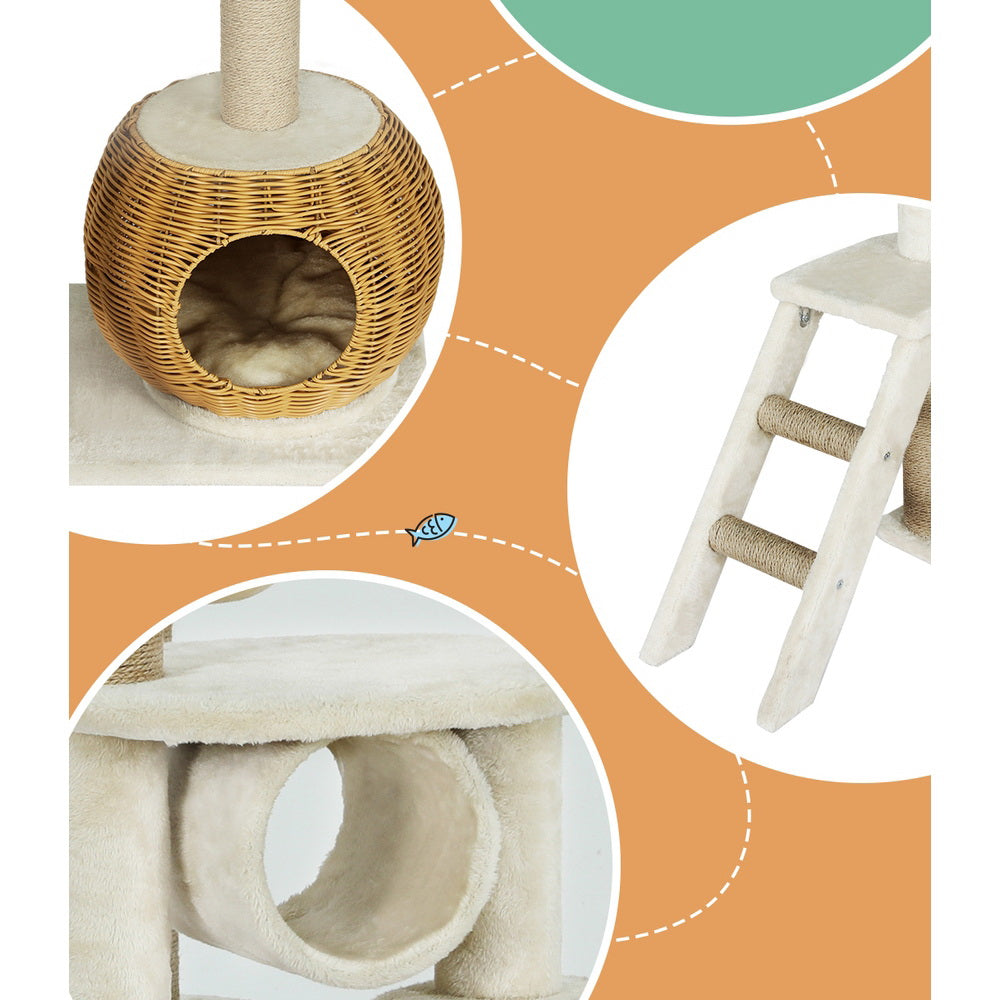 i.Pet Cat Tree 138cm Tower Scratching Post Scratcher Wood Bed Condo House Rattan Ladder Pet Care > Cat Supplies > Cat Scratching Posts ipet