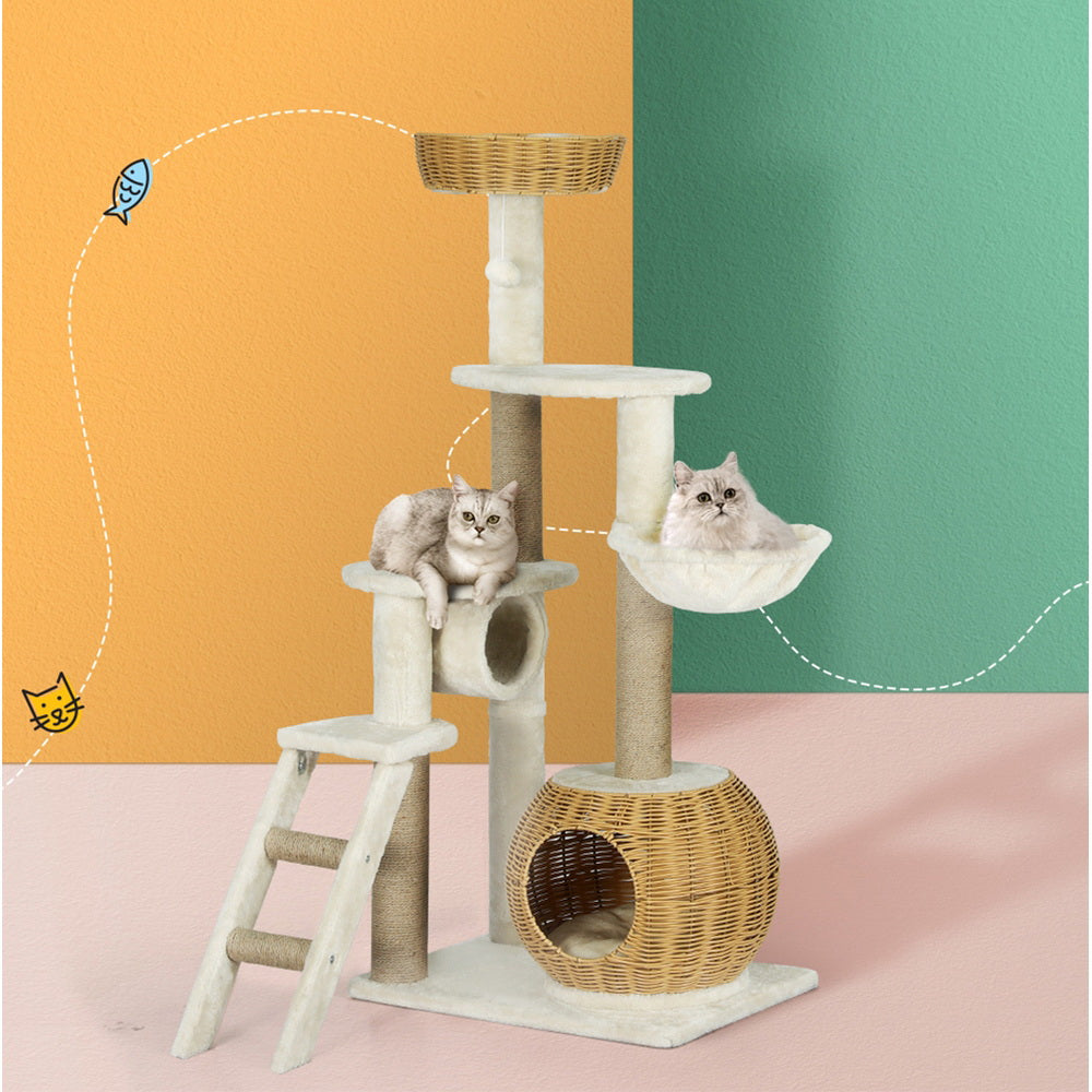 i.Pet Cat Tree 138cm Tower Scratching Post Scratcher Wood Bed Condo House Rattan Ladder Pet Care > Cat Supplies > Cat Scratching Posts ipet