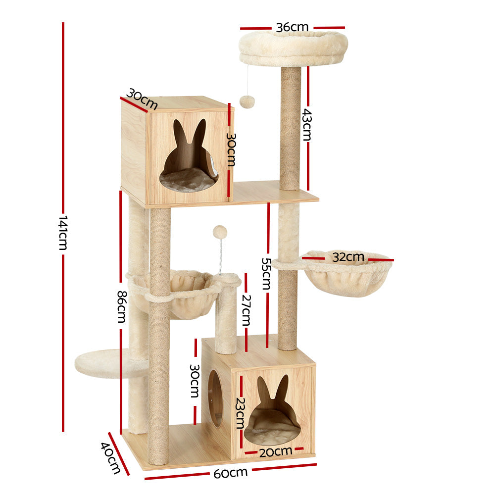i.Pet Cat Tree 141cm Tower Scratching Post Scratcher Wood Bed Condo Toys House Ladder Pet Care > Cat Supplies > Cat Scratching Posts ipet