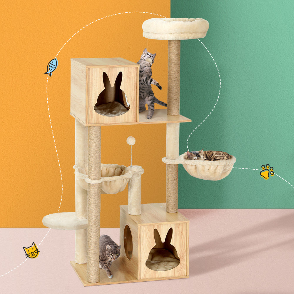 i.Pet Cat Tree 141cm Tower Scratching Post Scratcher Wood Bed Condo Toys House Ladder Pet Care > Cat Supplies > Cat Scratching Posts ipet