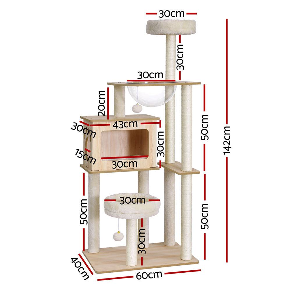 i.Pet Cat Tree Tower Scratching Post Scratcher 142cm Wood Bed Condo House Pet Care > Cat Supplies > Cat Furniture ipet