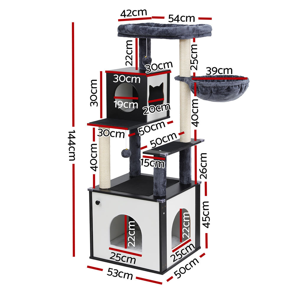 i.Pet Cat Tree Tower Scratching Post Scratcher 144cm Wood Bed Condo House Cabinet Pet Care > Cat Supplies > Cat Scratching Posts ipet