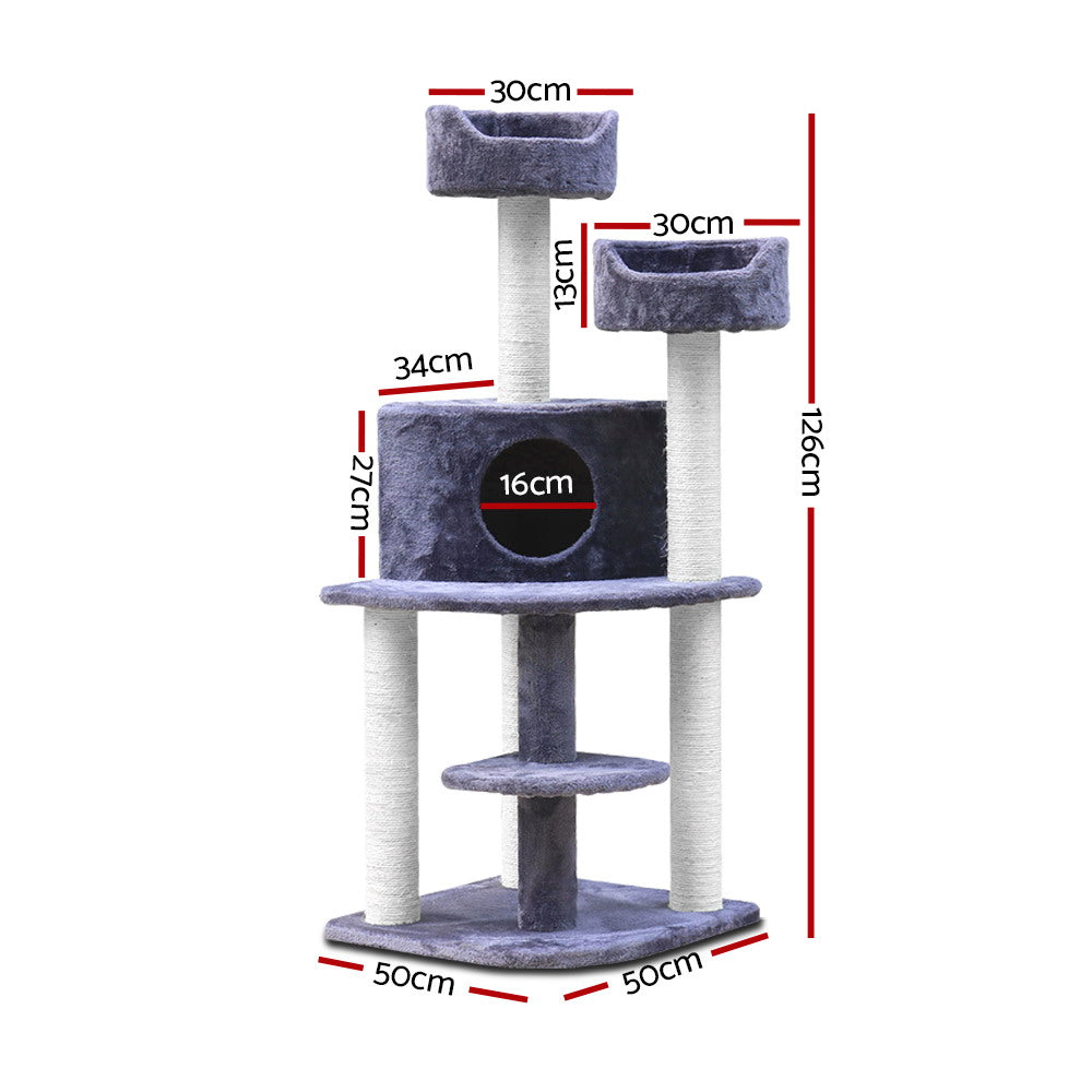 i.Pet Cat Tree 126cm Tower Scratching Post Scratcher Condo Trees House Grey Pet Care > Cat Supplies > Cat Scratching Posts ipet