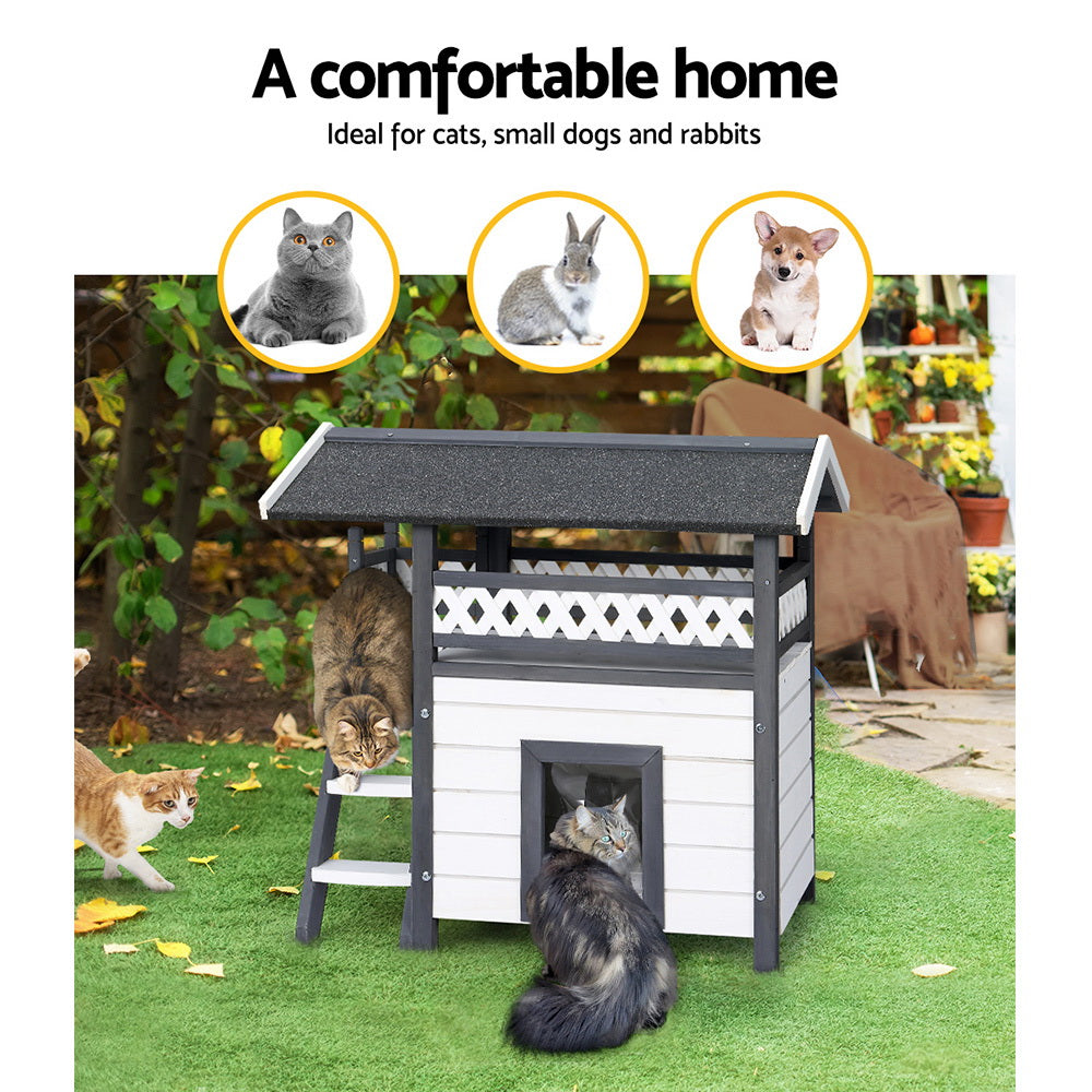 i.Pet Cat House Outdoor Shelter 77cm x 50cm x 73cm Rabbit Hutch Wooden Condo Small Dog Enclosure Pet Care > Coops & Hutches > Small Animal Habitats & Cages Woofy and Whiskers