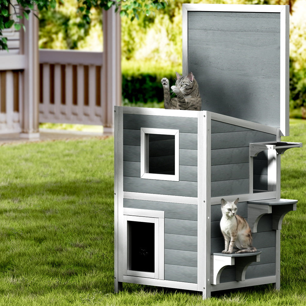i.Pet Cat House Outdoor Shelter 56cm x 52cm x 82cm Rabbit Hutch Wooden Condo Small Dog Pet Enclosure Pet Care > Coops & Hutches > Small Animal Habitats & Cages Woofy and Whiskers