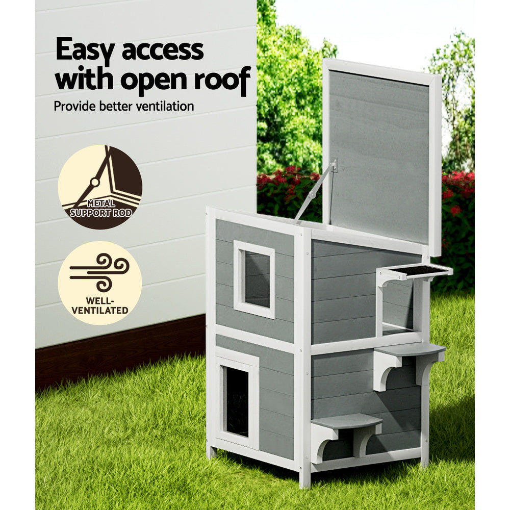 i.Pet Cat House Outdoor Shelter 56cm x 52cm x 82cm Rabbit Hutch Wooden Condo Small Dog Pet Enclosure Pet Care > Coops & Hutches > Small Animal Habitats & Cages Woofy and Whiskers
