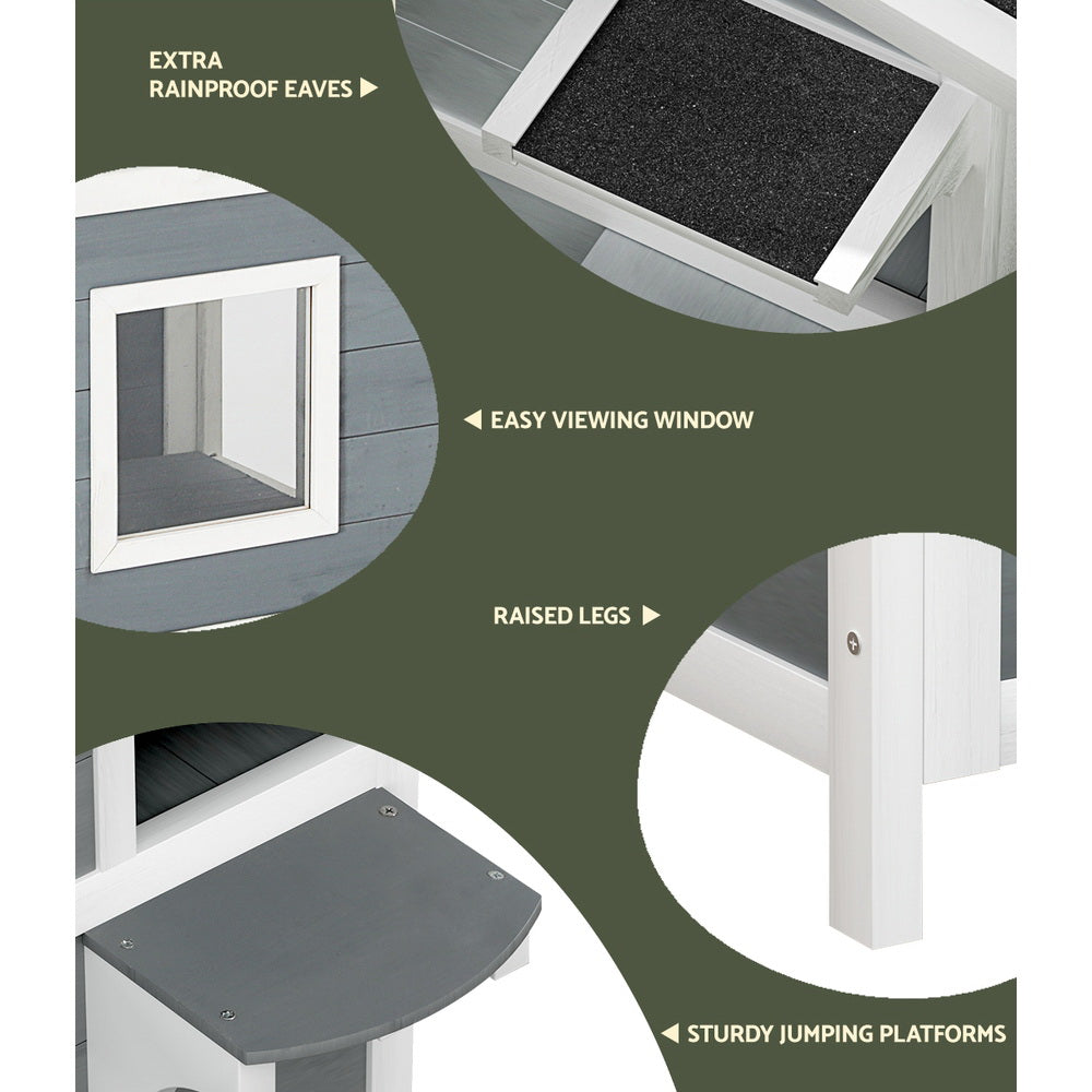 i.Pet Cat House Outdoor Shelter 56cm x 52cm x 82cm Rabbit Hutch Wooden Condo Small Dog Pet Enclosure Pet Care > Coops & Hutches > Small Animal Habitats & Cages Woofy and Whiskers