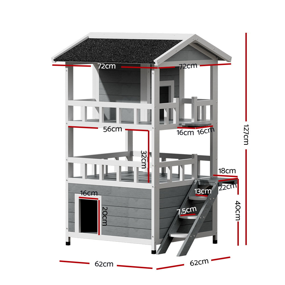 i.Pet Cat House Outdoor Shelter 72cm x 72cm x 127cm Rabbit Hutch Wooden Condo Small Dog Pet Houses Enclosure Pet Care > Coops & Hutches > Small Animal Habitats & Cages Woofy and Whiskers