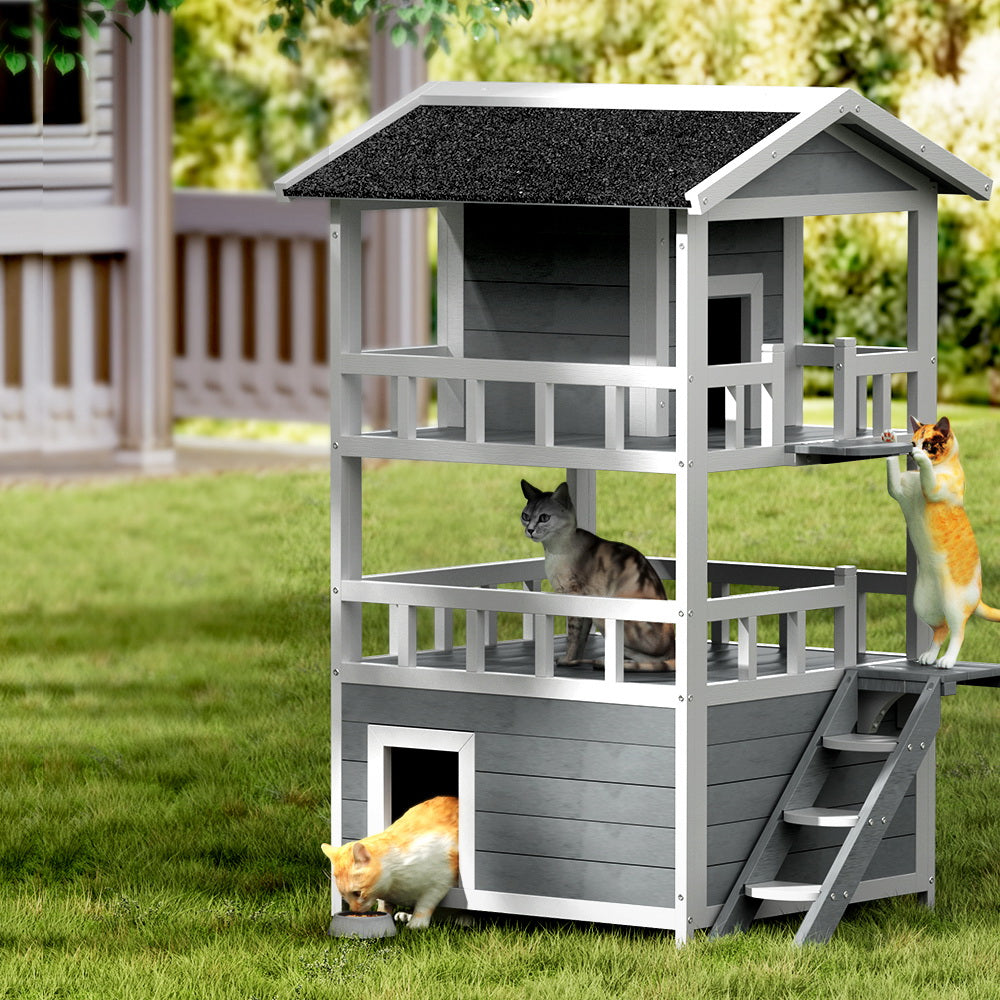 i.Pet Cat House Outdoor Shelter 72cm x 72cm x 127cm Rabbit Hutch Wooden Condo Small Dog Pet Houses Enclosure Pet Care > Coops & Hutches > Small Animal Habitats & Cages Woofy and Whiskers