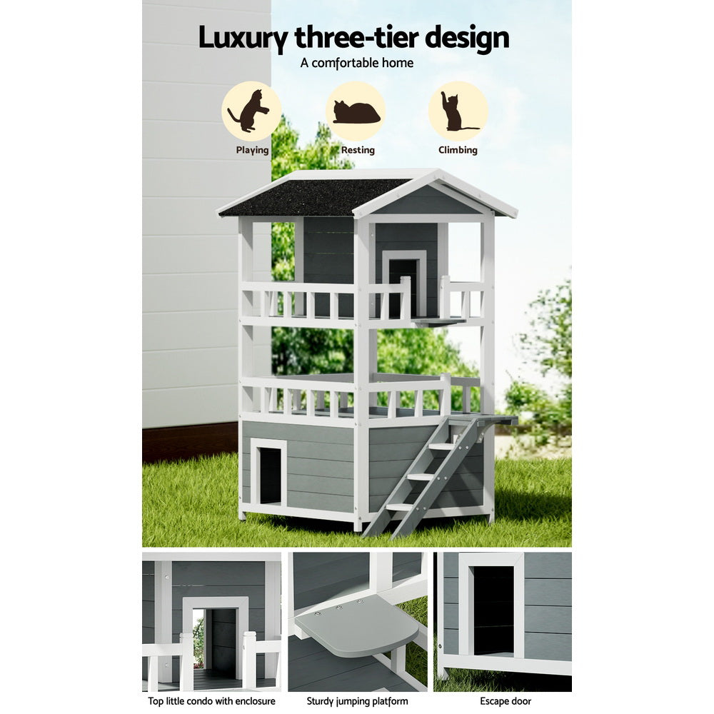 i.Pet Cat House Outdoor Shelter 72cm x 72cm x 127cm Rabbit Hutch Wooden Condo Small Dog Pet Houses Enclosure Pet Care > Coops & Hutches > Small Animal Habitats & Cages Woofy and Whiskers