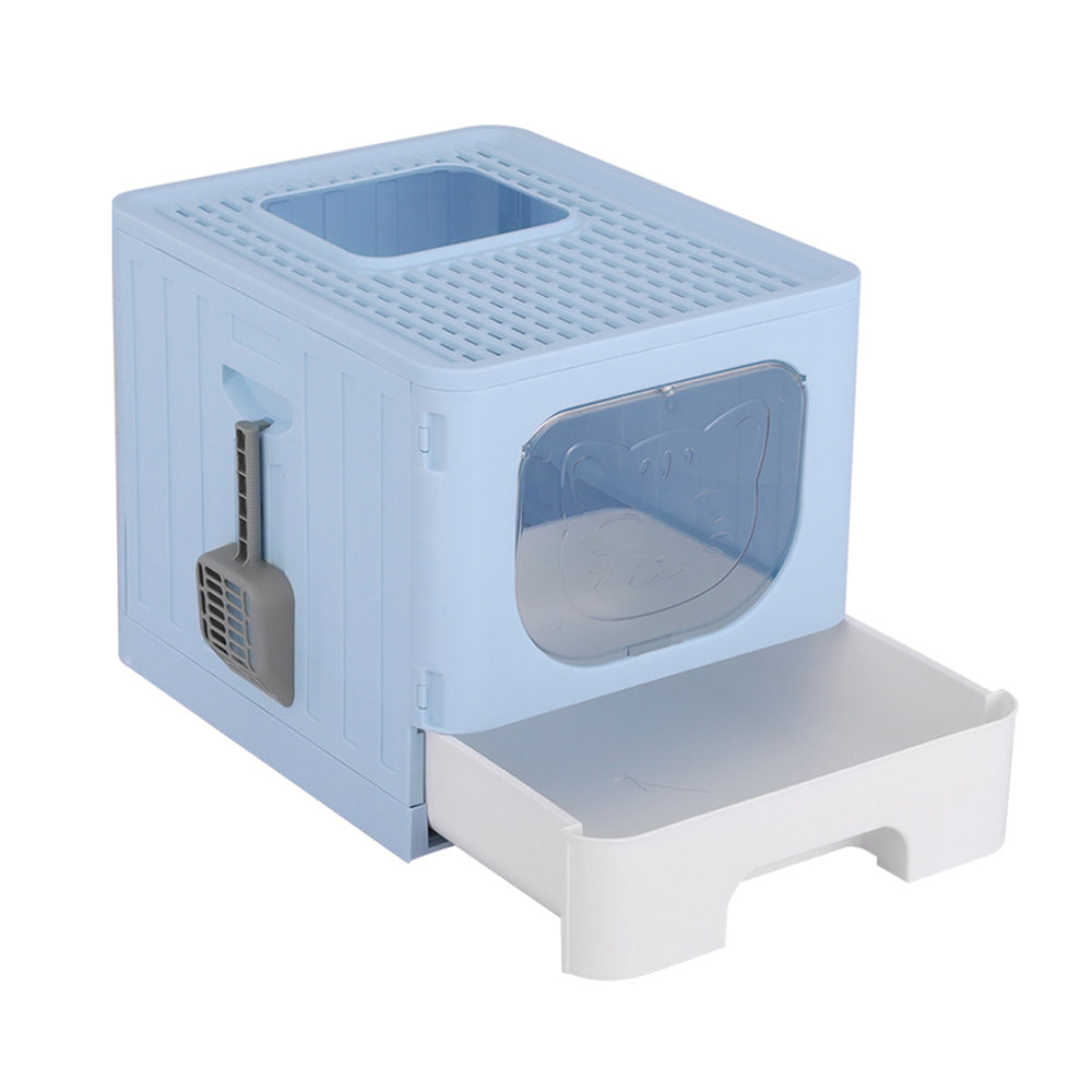 i.Pet Cat Litter Box Large Tray Kitty Toilet Enclosed Hooded Foldable Cat Litter Box Scoop Blue Pet Care > Cat Supplies > Cat Litter ipet