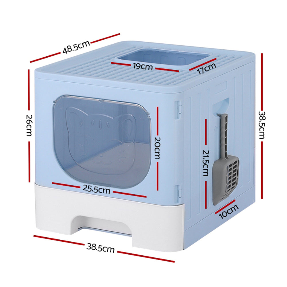 i.Pet Cat Litter Box Large Tray Kitty Toilet Enclosed Hooded Foldable Cat Litter Box Scoop Blue Pet Care > Cat Supplies > Cat Litter ipet