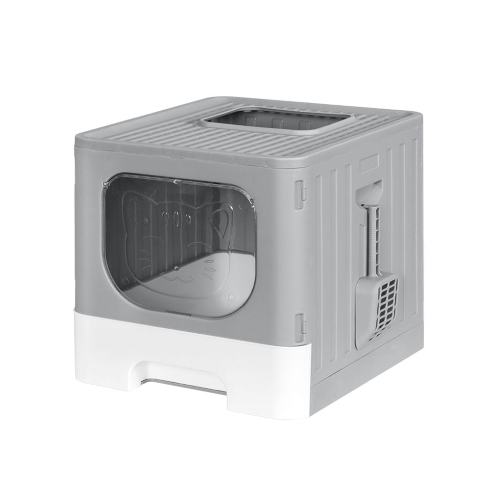 i.Pet Cat Litter Box Large Tray Kitty Toilet Enclosed Hooded Foldable Cat Litter Box Scoop Grey Pet Care > Cat Supplies > Cat Litter ipet