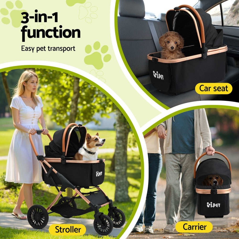 i.Pet Pet Dog Stroller Pram Large Cat Carrier Travel Pushchair Foldable 4 Wheels Pet Care > Dog Supplies > Dog Carriers & Crates Woofy and Whiskers
