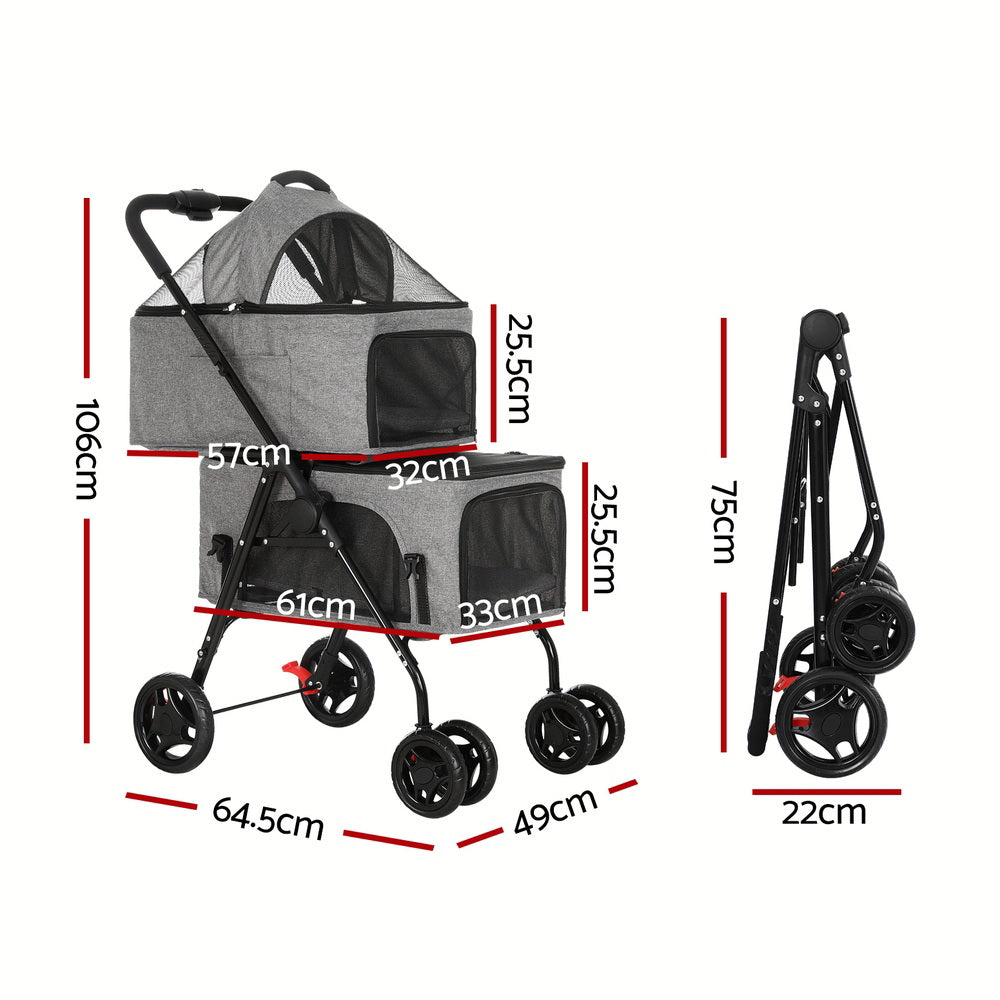 i.Pet Pet Stroller 2-tier Dog Pram Large Cat Carrier Travel Pushchair Foldable Pet Care > Cat Supplies > Cat Carriers & Crates Woofy and Whiskers