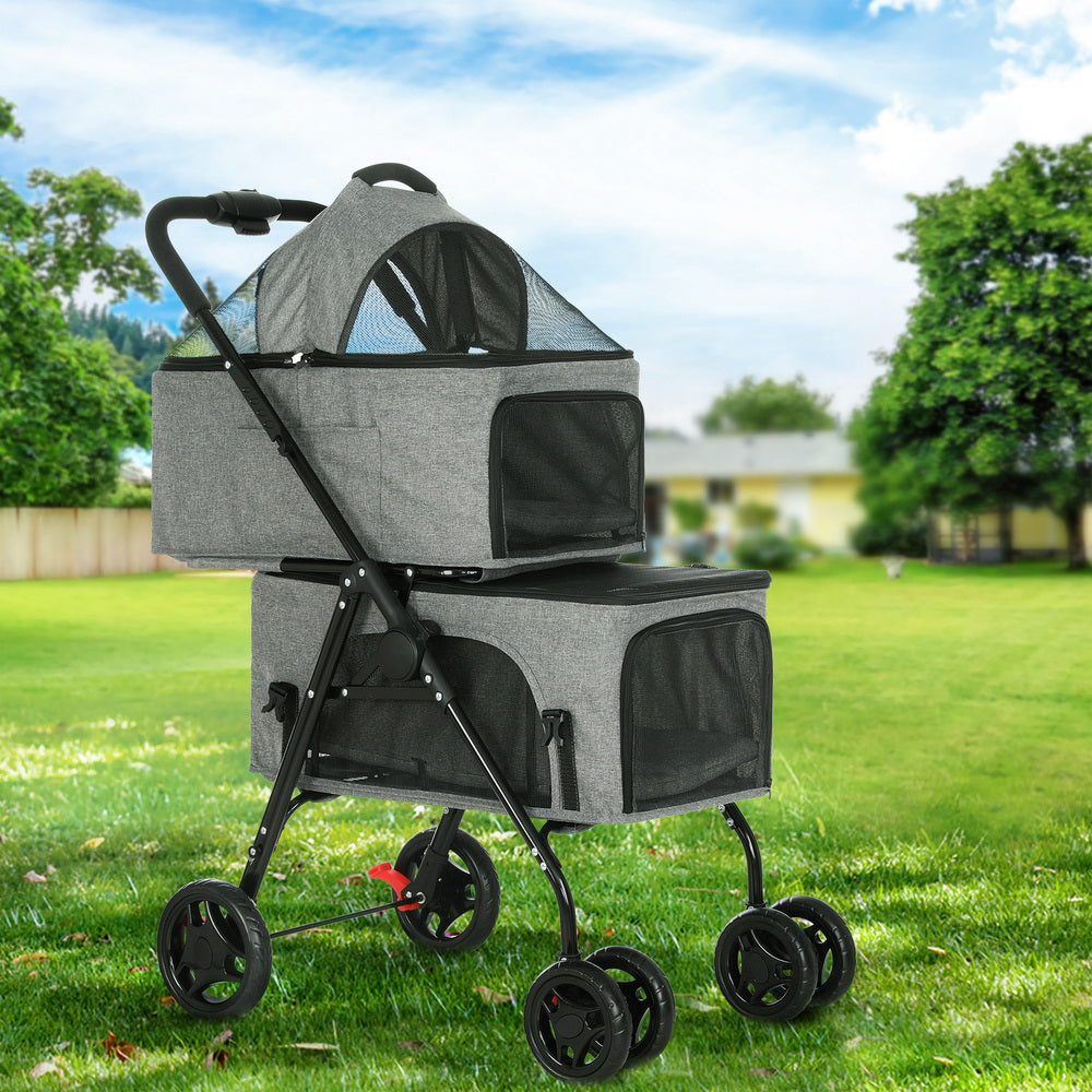 i.Pet Pet Stroller 2-tier Dog Pram Large Cat Carrier Travel Pushchair Foldable Pet Care > Cat Supplies > Cat Carriers & Crates Woofy and Whiskers